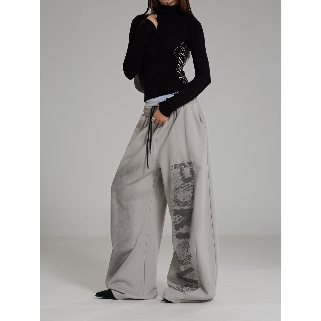 美式复古茧形弯刀裤休闲裤爵士舞阔腿街舞卫裤轻朋克个性印花长裤