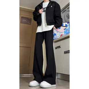 黑色弯刀西裤男春夏季垂感直筒裤子美式cleanfit微喇休闲西装裤