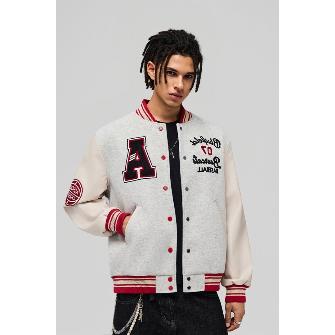 秋冬季美式重磅复古街头百搭重磅刺绣棒球服夹棉加厚保暖夹克男款