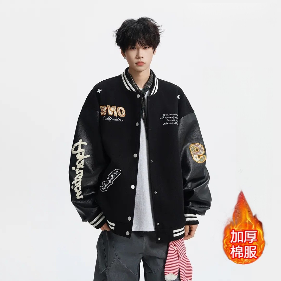 美式高街棒球棉服外套情侣款秋冬季潮牌痞帅刺绣保暖棉衣夹克男女