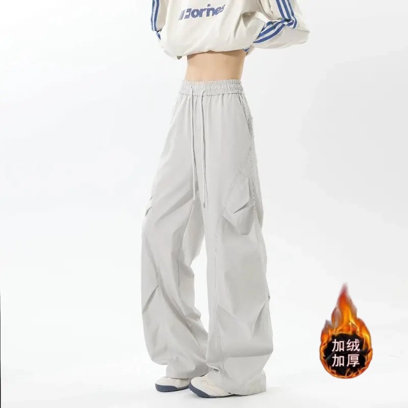 秋冬季加绒速干百搭工装休闲裤男女捏褶高级感运动阔腿裤情侣长裤