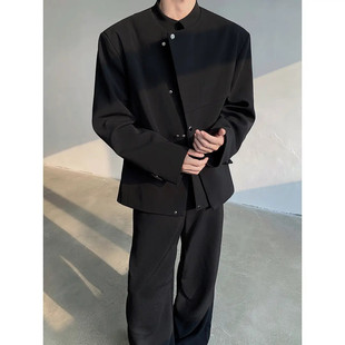 新中式垫肩黑色西装外套男款冬季国风潮牌高级感痞帅廓形西服夹克