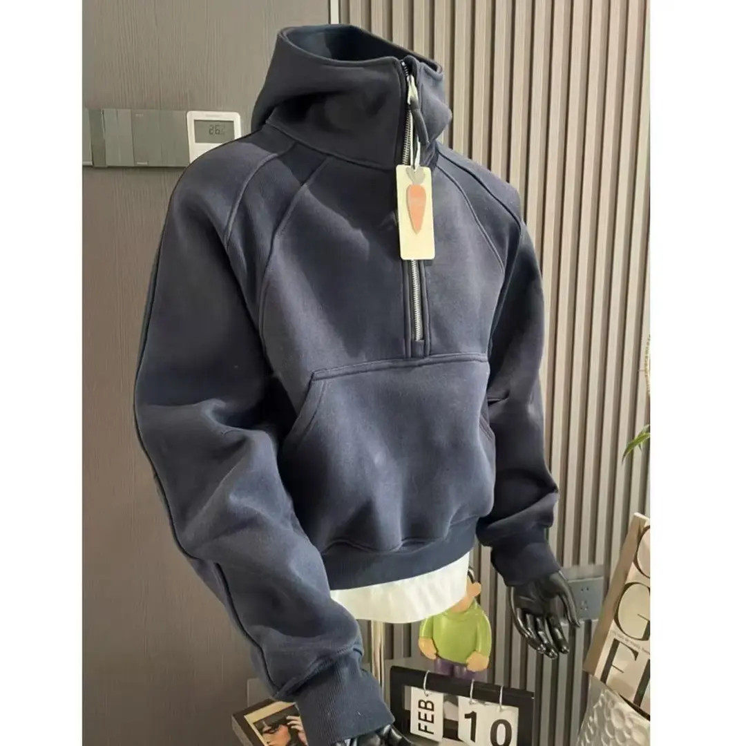 解构半拉链重磅中山卫衣男春秋美式cleanfit潮牌廓形硬挺连帽外套