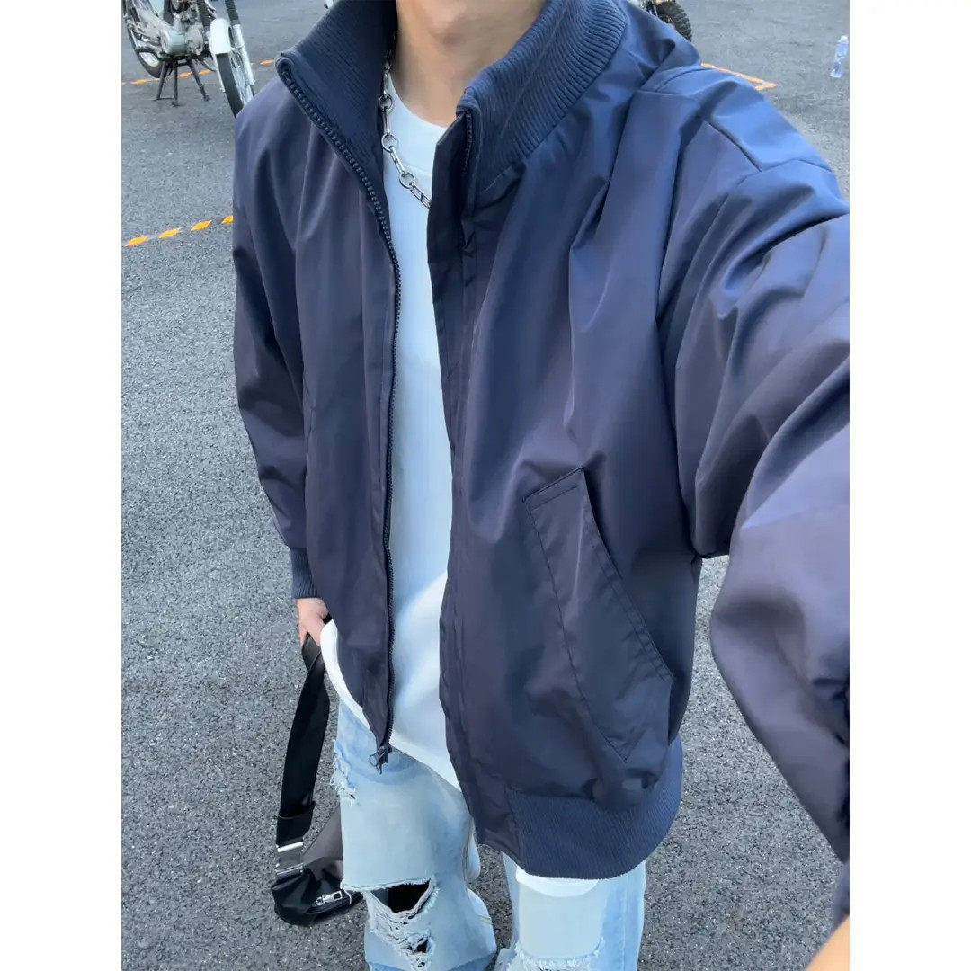 美式bomber飞行员夹克外套男款春秋冬夹棉棉服廓形短款高街棒球服