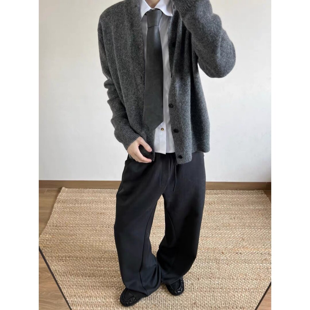 秋冬季花纱羊毛混纺半高领毛衣男美式复古老钱风针织开衫cleanfit