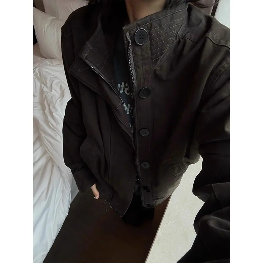 老钱棕af军款仿兔毛夹克男款秋冬季cleanfit水洗立领工装短款外套