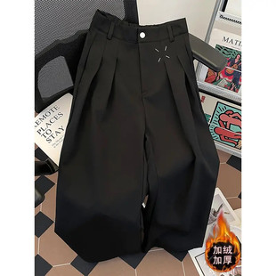 秋冬季加绒加厚弯刀小西裤男款宽松垂感高级感痞帅裤子直筒阔腿裤