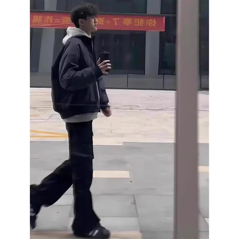 藏青色美式短款夹克男款春季新款高街潮牌廓形外套cleanfit棒球服