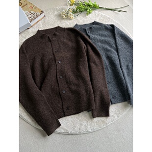 花纱羊毛混纺半高领毛衣开衫老钱风棕色灰色百搭cleanfit针织衫潮