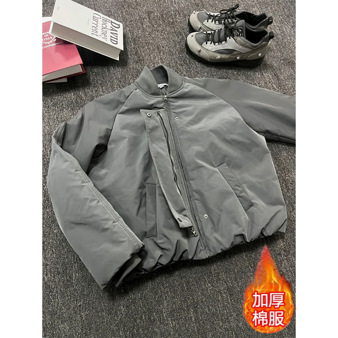 美式复古短款棉服外套男款冬季高级感bomber棉衣棒球服飞行员夹克