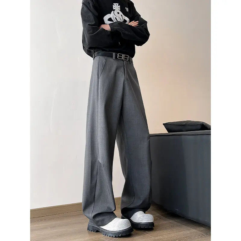 那不勒斯灰色垂感西装裤男春秋美式潮牌痞帅宽松直筒阔腿休闲裤子