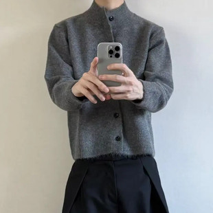 绒感半高领毛衣开衫外套百搭通勤老钱风男装秋冬季新款复古针织衫