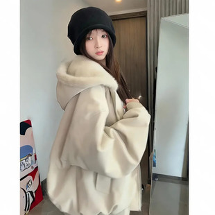 座山雕羊羔绒外套男秋冬加绒加厚棉服连帽夹克短款 高级感痞帅棉衣