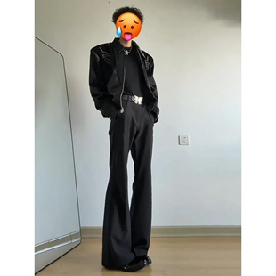 黑色微喇柳叶弯刀西裤春夏季男款cleanfit高级感垂坠感西装裤百搭