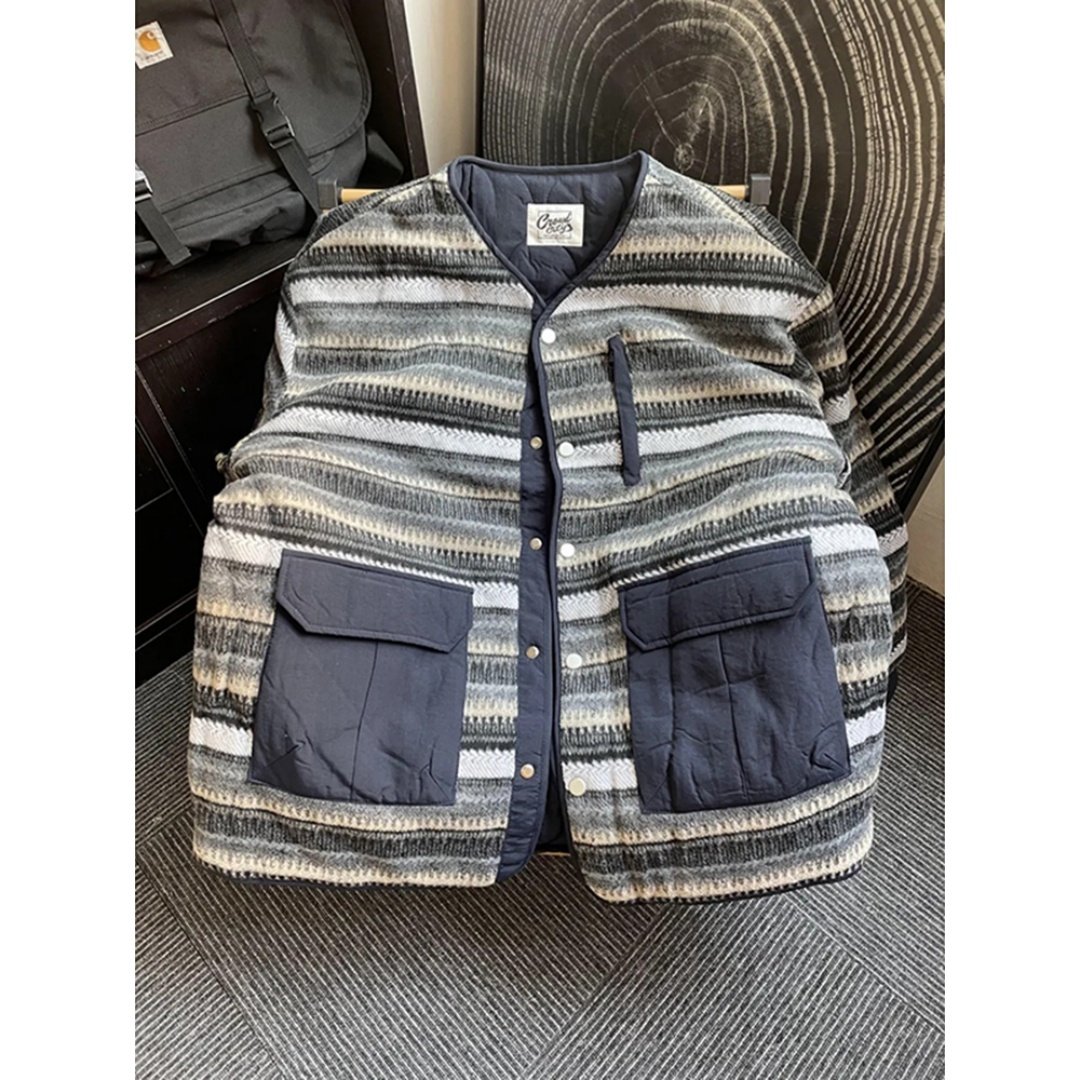 美式复古民族风两面穿棉服男款冬季外套cleanfit情侣装棒球服棉衣