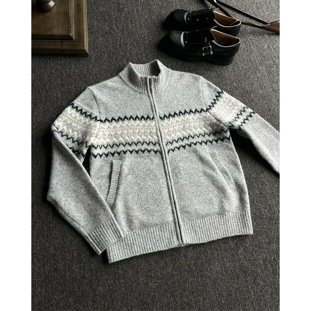 费尔岛毛衣开衫外套男款秋冬季保暖半高领拉链针织衫休闲百搭夹克