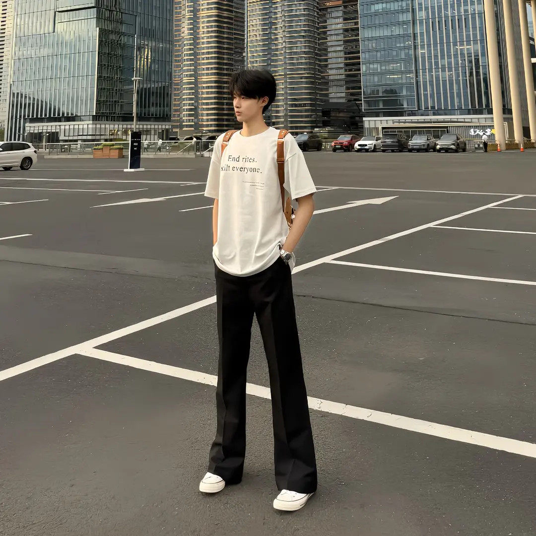 美式高街黑色cleanfit廓形西裤男女直筒微喇休闲裤百搭长裤