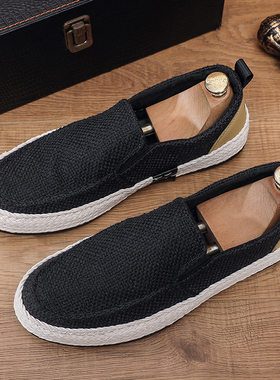 亚麻布鞋男秋季2025新款休闲男士老北京布鞋千层底增高防滑渔夫鞋