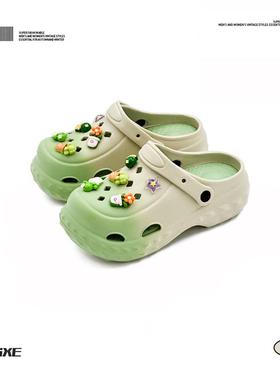 VISOONS植物盆栽主题外穿包头凉鞋厚底增高沙滩洞洞鞋女