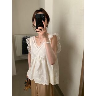 hers复古蕾丝拼接钩花娃娃小衫 METWO 20850 孤品清仓