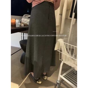 METWO深灰半身裙8215高腰A字显瘦中长裙 孤品清仓