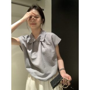 雪纺衫 hers灰色polo娃娃领小飞袖 METWO 上衣9532 孤品清仓