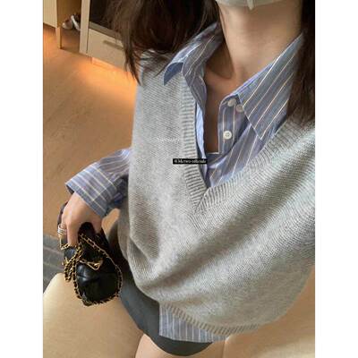 纯色宽松设计感坎肩背心毛衣马甲