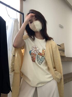 【孤品清仓】METWO hers小众图案短袖T恤女花朵字母休闲上衣20652