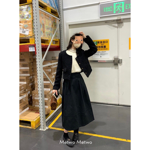 半身裙黑色设计感高腰中长裙8122 METWO造型感 孤品清仓