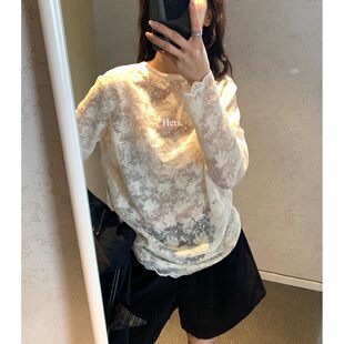 长袖 hers波边下摆提花蕾丝衫 一勺甜 打底92364 孤品清仓