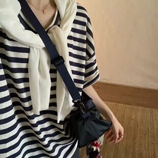 女长袖 8300深蓝色条纹oversize防晒罩衫 METWO T恤 孤品清仓