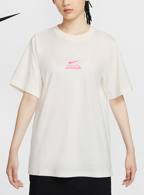 Nike/耐克女夏季宽松运动休闲小印花白色短袖HM4625-133