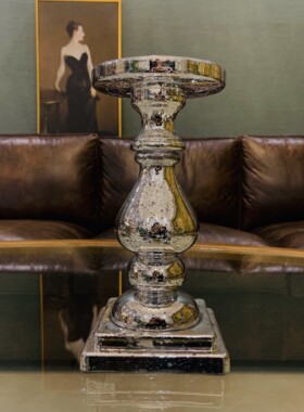 忠俊 纯手工制作 电镀银宫廷风灰色复古烛台 婚礼派对摆台