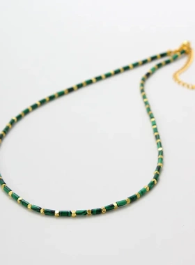 精致轻奢孔雀石小金豆串珠项链简约百搭叠戴锁骨链时尚小众项链女