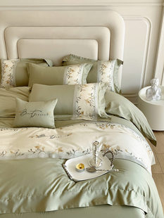 床上用品18m 田园小清新100支长绒棉四件套花卉刺绣被套全棉美式