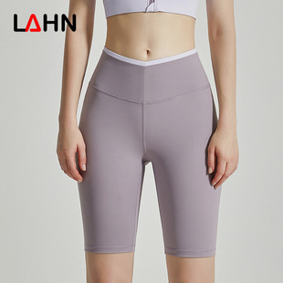 拼色瑜伽裤短裤女外穿高腰提臀速干紧身跑步运动健身五分裤女生夏