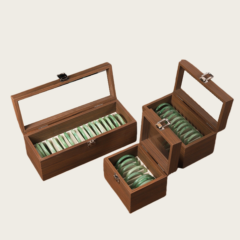 木质防尘手镯收纳盒家用高档黄金玉器镯子翡翠手串整理展示收藏盒