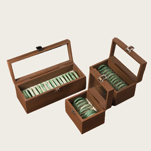 木质防尘手镯收纳盒家用高档黄金玉器镯子翡翠手串整理展示收藏盒
