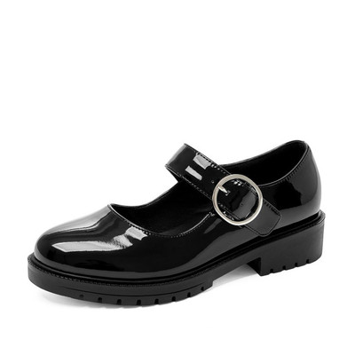 复古风漆皮搭扣圆头大码玛丽珍鞋