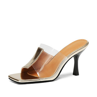 性感透明细跟凉拖鞋银色拖鞋方头金色高跟凉鞋大码44 45 46 47 48