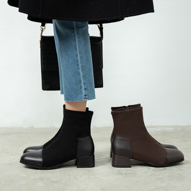 韩版侧拉链绒面矮跟48码小马靴