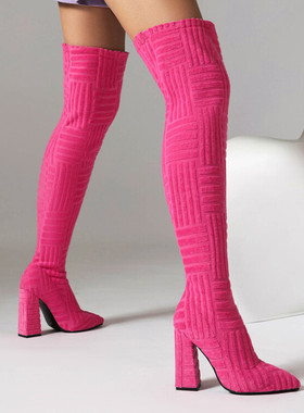 彩色过膝靴玫红色长靴子橙色长筒靴蓝色时装靴大码44 45 46 47 48