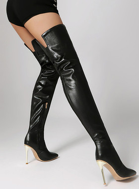 红色长筒靴黑色大腿靴超高跟显瘦细跟超长过膝靴子44 45 46 47 48
