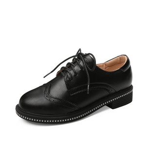 大码鞋40 41 42 43码系带平底小皮鞋女英伦风单鞋平底鞋大码40-43