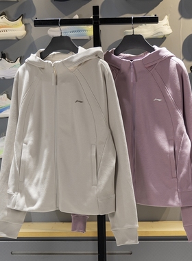 李宁加绒卫衣女子2025冬季新款跑步运动保暖宽松连帽外套AWDV944