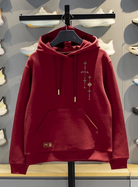 李宁故宫联名卫衣女子2026春新年款宽松舒适红色连帽卫衣AWDW108