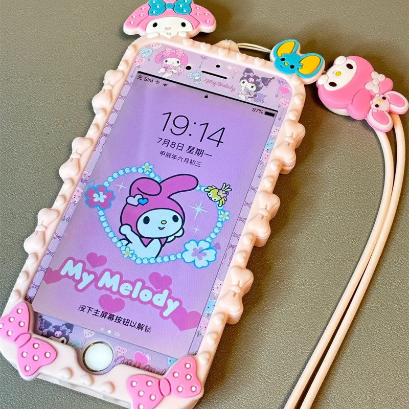 苹果5S屏幕保护膜适用iPhone7Plus彩膜iphone6S可爱卡通膜7高清透明SE3钢化膜4S前膜硅胶手机壳