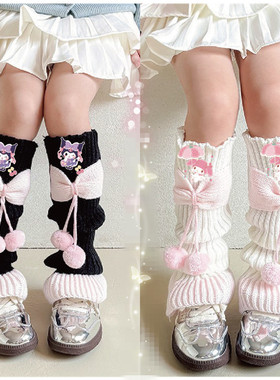 女童袜套蝴蝶结堆堆袜洛丽塔卡通针织袜秋冬保暖女孩宝宝护腿袜子