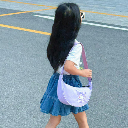 女孩学生新款时尚饺子包女生单肩包卡通休闲百搭女包紫色斜挎包包