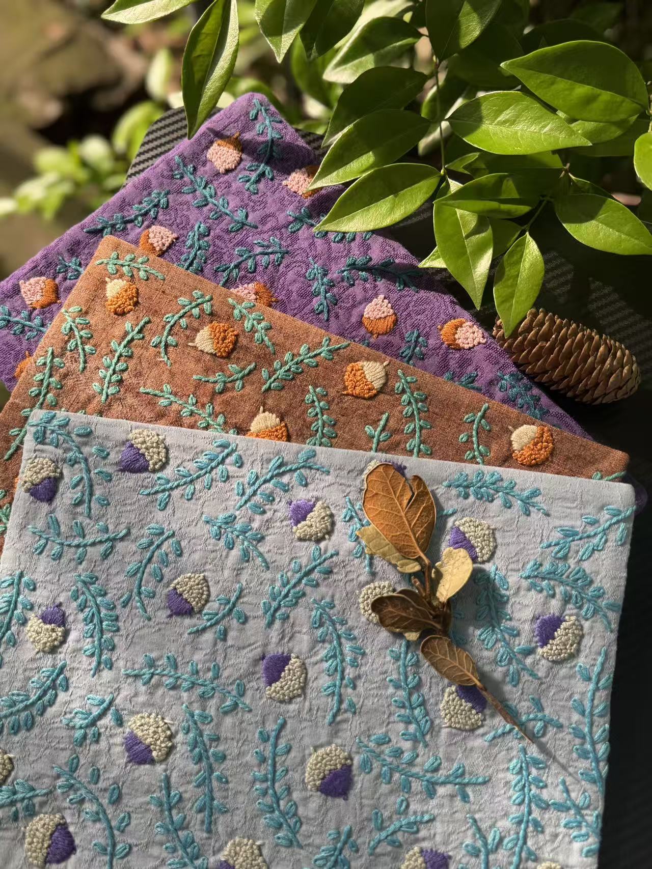 纯手工刺绣茶席茶垫茶杯垫茶道配件茶席松果20*30